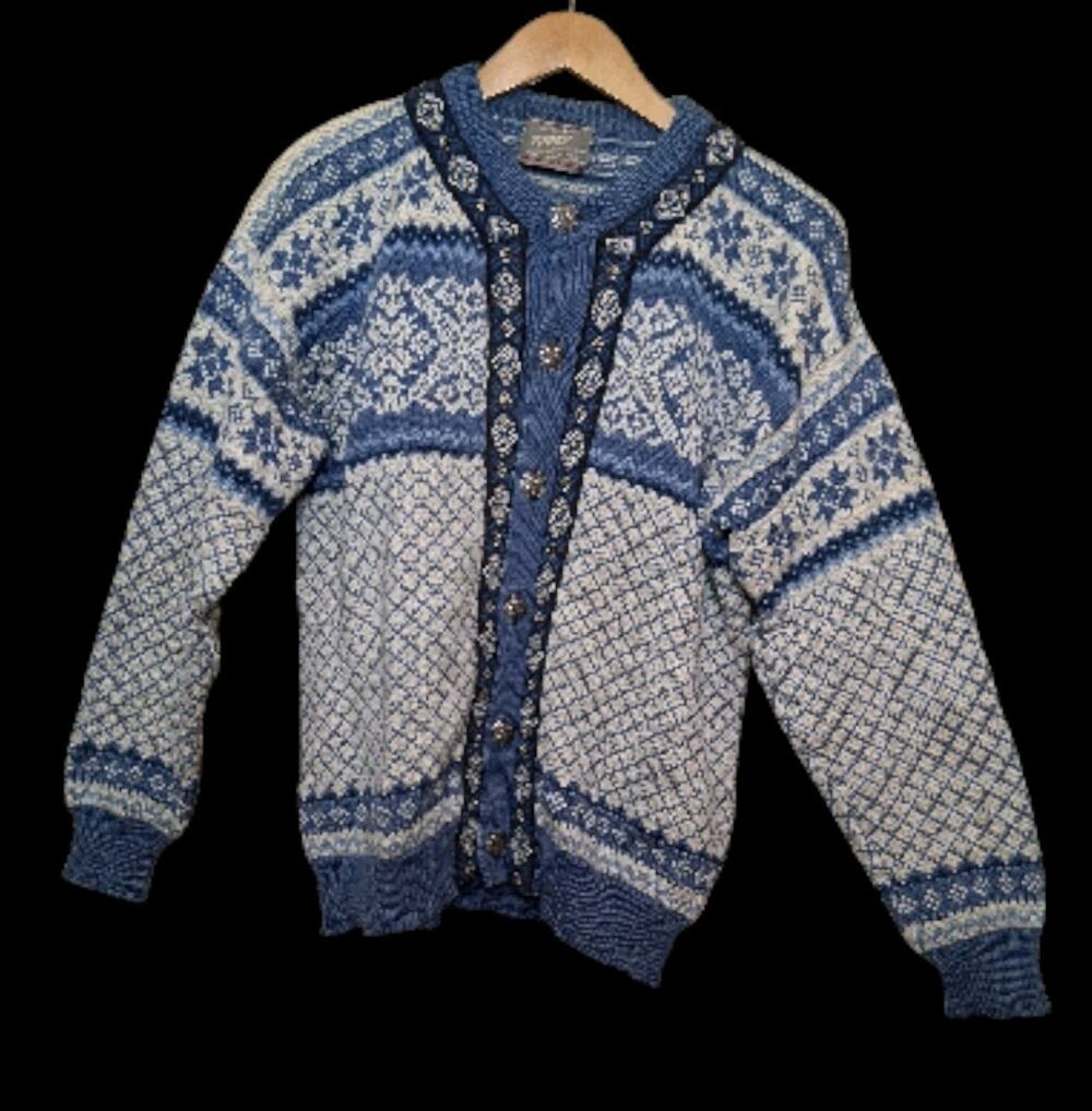 Fjord Knitwear Norway Nordic Fair Isle Wool Knit Cardigan Sweater Medium
